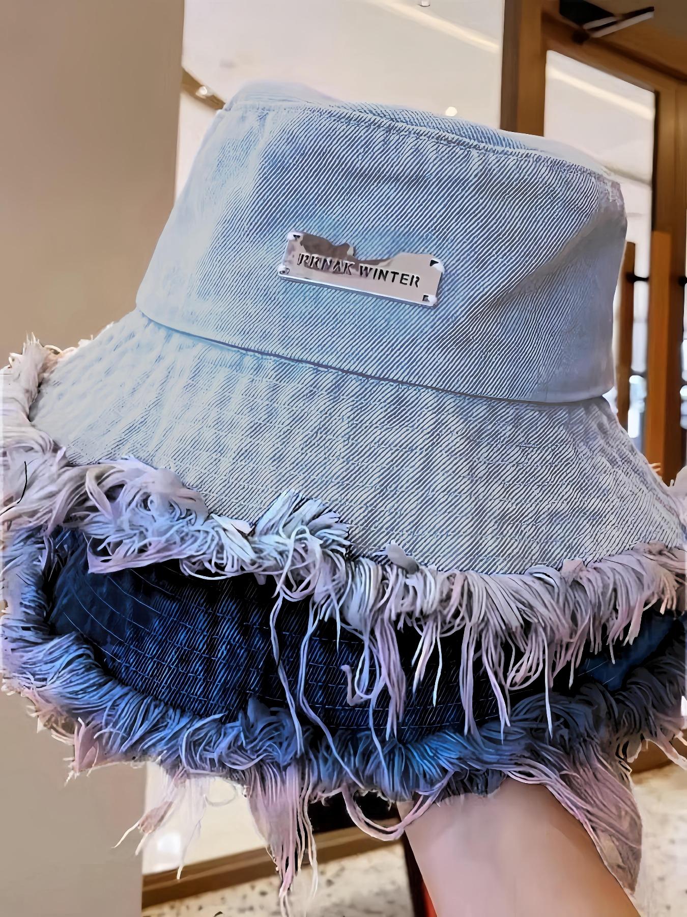 Letter Patch Washed Raw Trim Bucket Hat , Casual Outdoor Sun Protection Cap for Women & Men, Fashion Accessories for Daily Wear Adjustable Hat