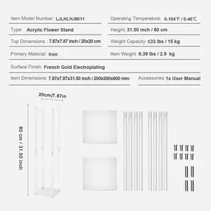 VEVOR 2PCS 31.5inch High Wedding Flower Stand, With Acrylic Laminate, Acrylic Vase Column Geometric Centerpiece Stands, Floral Display Rack for T-Stage Events Reception, Party Decoration Home