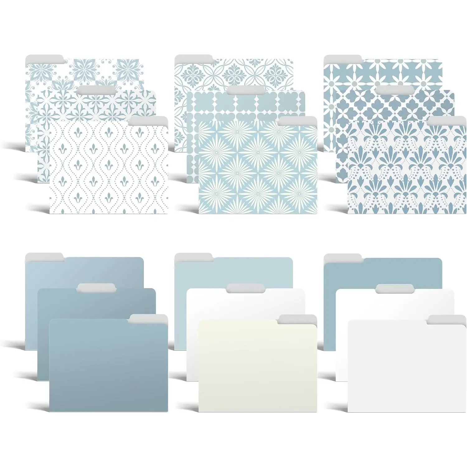 Decorative File Folders, 18 Pack Letter Size, Floral & Solid Designs, Heavyweight Laminated Cute File Folders, Pretty File Folders, File Folders Decorative with 1/3 Cut Tabs