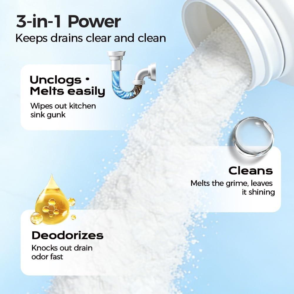Strong Drain Cleaner for Kitchen, Fast Acting Drain Clog Remover, Powerful Grease Dissolver for Bathroom, Pipe Cleaning Solution for Homeowner