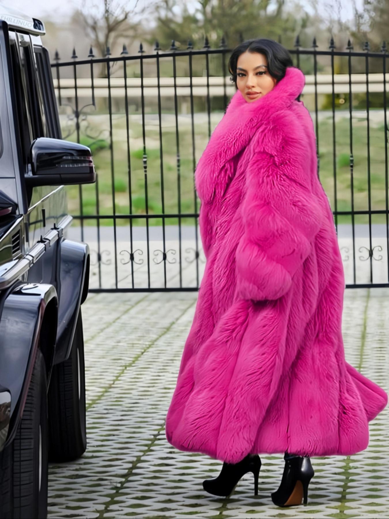 [Plus Size]Women's Faux Fur Coat, Comfortable Casual Party Jacket, Fashion Luxury Trendy Fall Winter, Soft Long Sleeve Pocket Medium Length, Outerwear