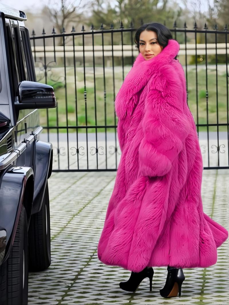 [Plus Size]Women's Faux Fur Coat, Comfortable Casual Party Jacket, Fashion Luxury Trendy Fall Winter, Soft Long Sleeve Pocket Medium Length