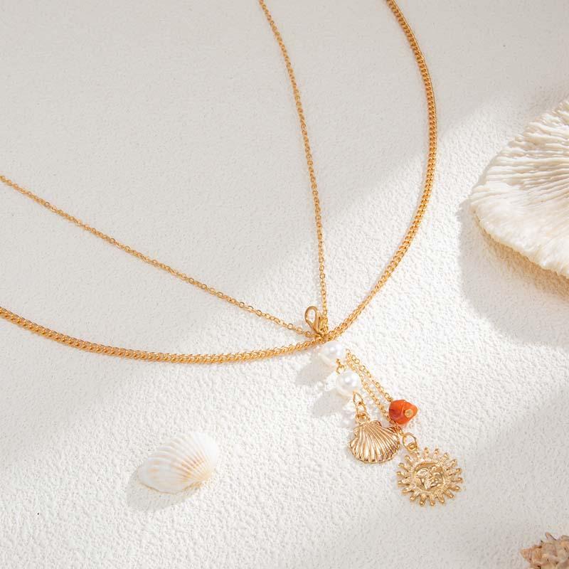 Sexy Metal Pearl Shell Pendant Chest Chain for Women Girls Fashion Gold Color Sun Multilayer Tassel Body Chain Bikini Jewelry