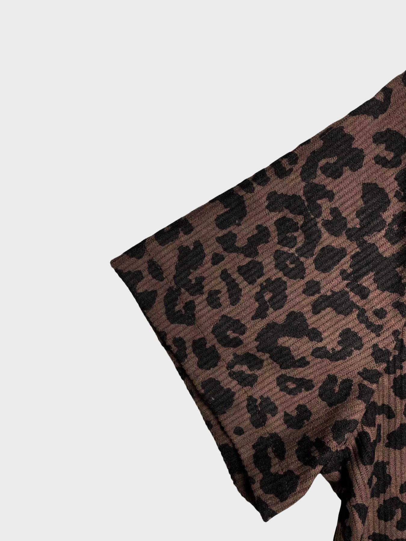 1 Piece Retro Leopard Print Ribbed Short-Sleeve Top | Euro-American Fashion Vibe | Short-Sleeve Cut + Leopard Print Element