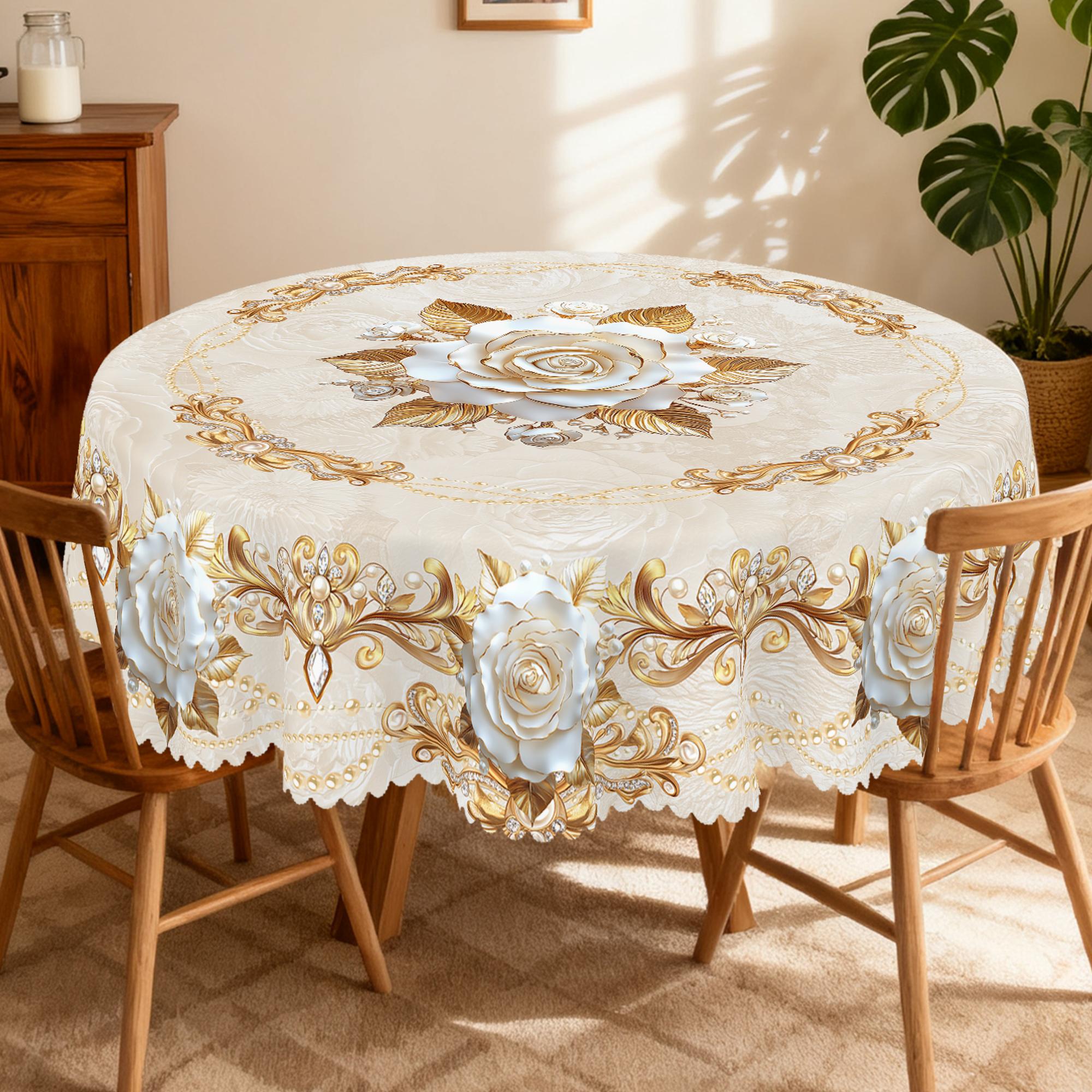 PUFMATE Floral Tablecloth, French Elegant Floral Print Tablecloth, Rectangle Round Multiple Sizes Table, New Year Party Decor, Outdoor Gardens, Festive Gatherings, Valentine's Day, Restaurant Banquet Decorations, Family kitchen Room Decorating