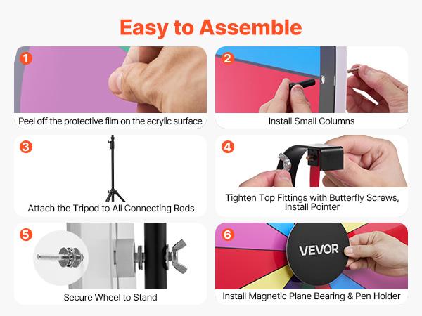 VEVOR 24 in Spinning Prize Wheel, 14 Slots Spinning Wheel with Tripod, Adjustable Height Win Fortune Roulette with a Dry Erase and 2 Markers, 6 Colors, Easy Assembly, for Party Pub Trade Show Carnival