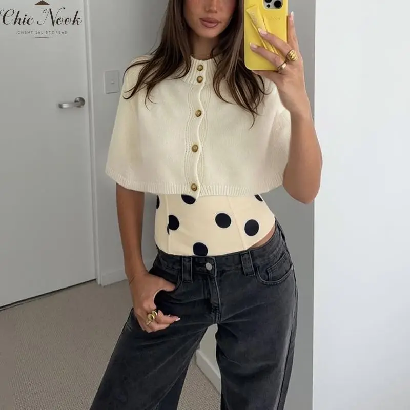 Women‘s Knit Cape Coat Button Up Cropped Cardigan Corporate Outfits Dressy Casual Old Money Aesthetic