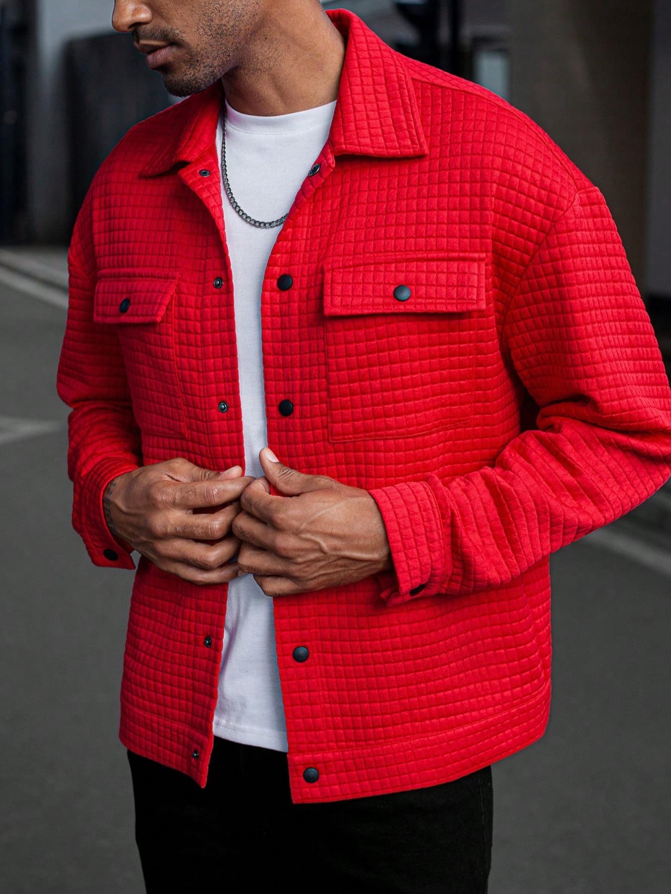 Men's Stitched Jacket with Snap Pockets, Loose Fit Casual Shirt Style, Perfect for Fall Season, Stylish Men's Outerwear Coats