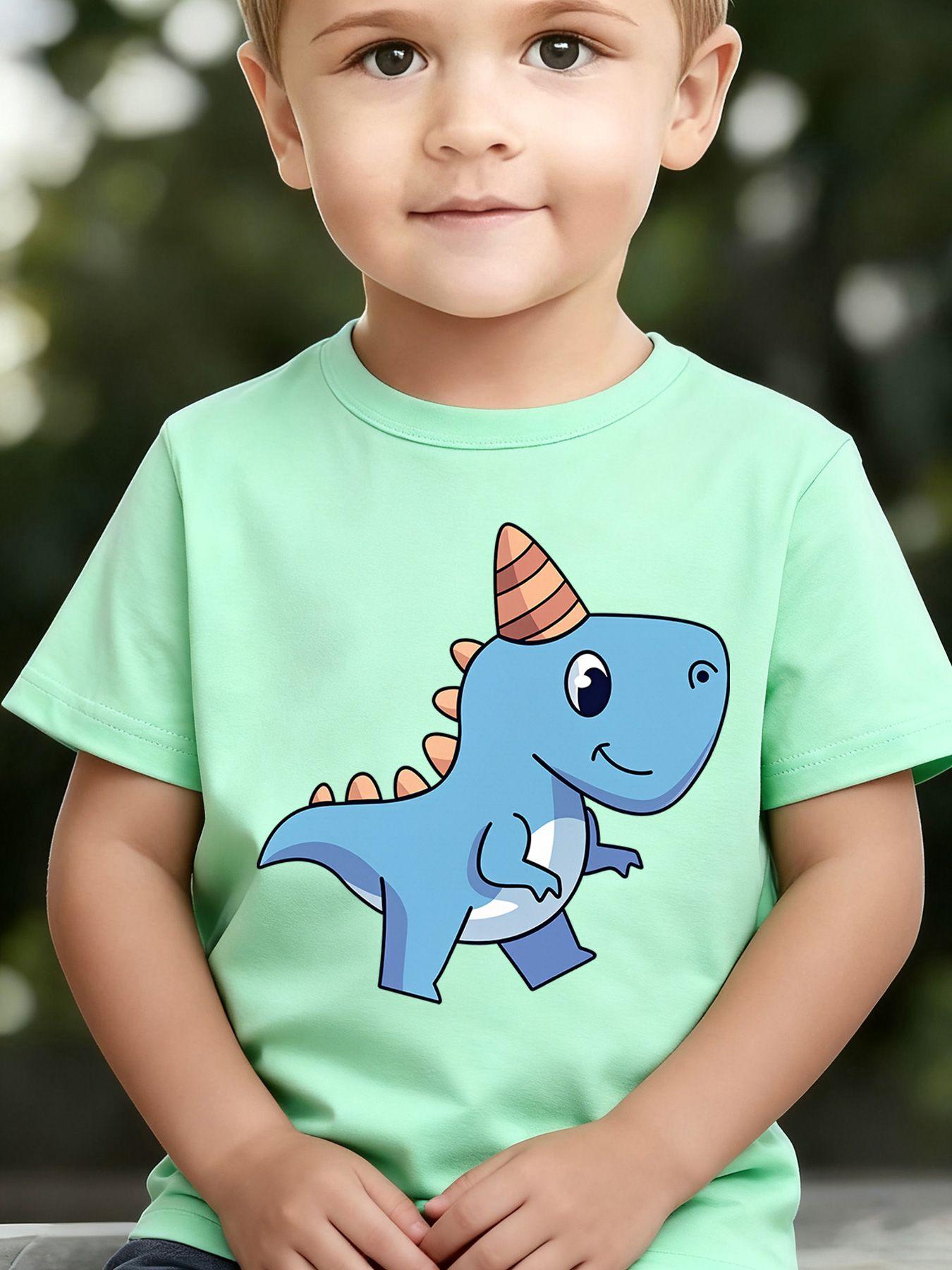 Boys' Summer Breathable & Comfortable "Dinosaur" Cartoon Print (3-12Y) Casual Sports T-Shirt