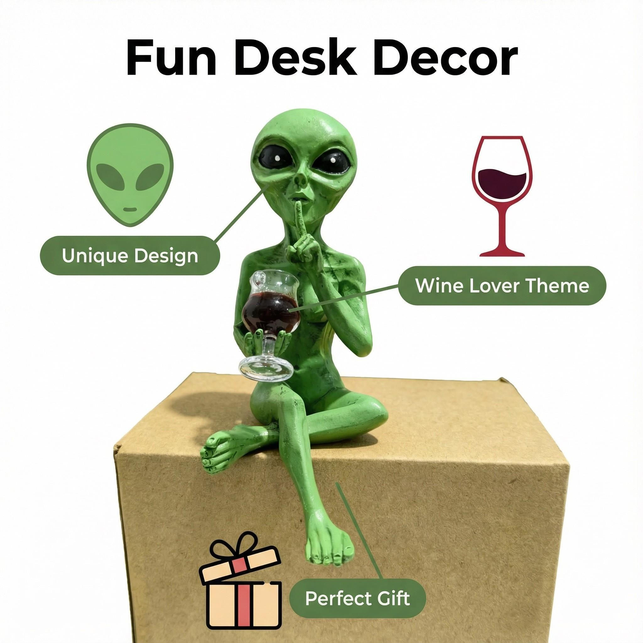 Alien Design Beer Drinking Statue, 1 Box Fun & Humorous Outer Space Decor, Alien Figurine with Beer Mug, Ideal Gift for Sci-Fi Fans, Ornaments, Decoration, Shelf #GLOBAL PICKS