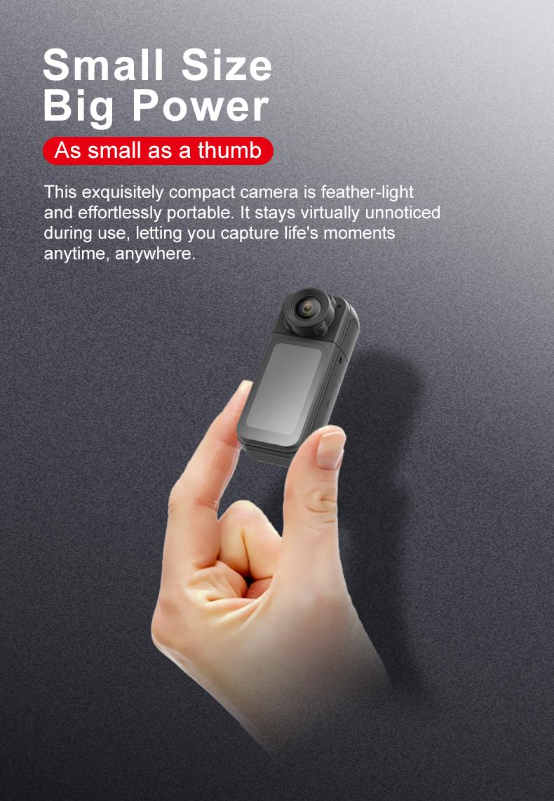 WIXUN-1080P mini magnetic thumb sports camera, 180 ° rotating camera, 1.47-inch IPS high-definition display screen, equipped with 16GB TF card, suitable for daily photography/videography, outdoor activities, law enforcement scenes