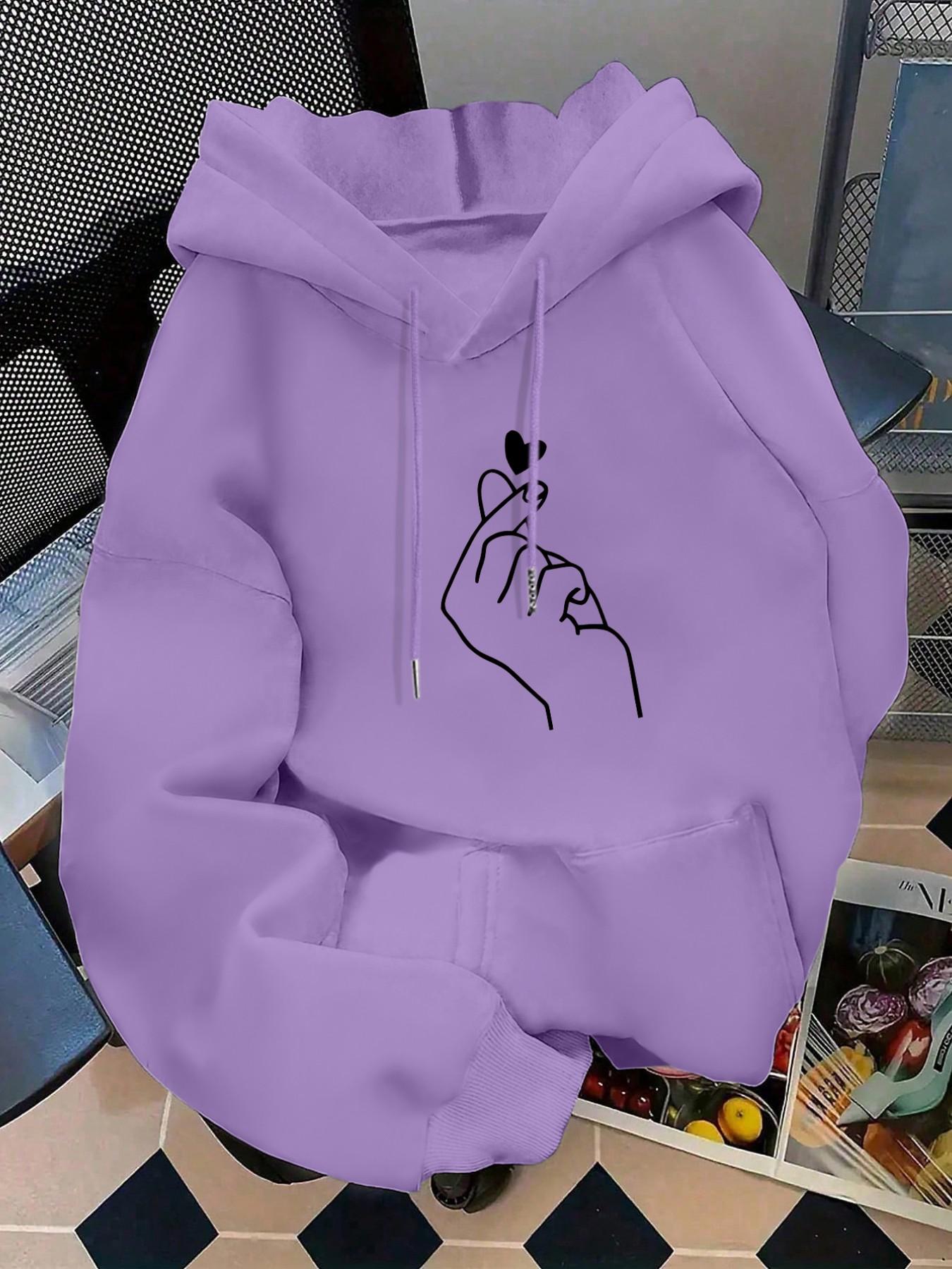 Women's Fashion Graphic Hooded Sweatshirt, Valentine's Day Heart Print Pullover, Kangaroo Pocket, Long Sleeve, Fitted, Casual Fall & Winter Wear