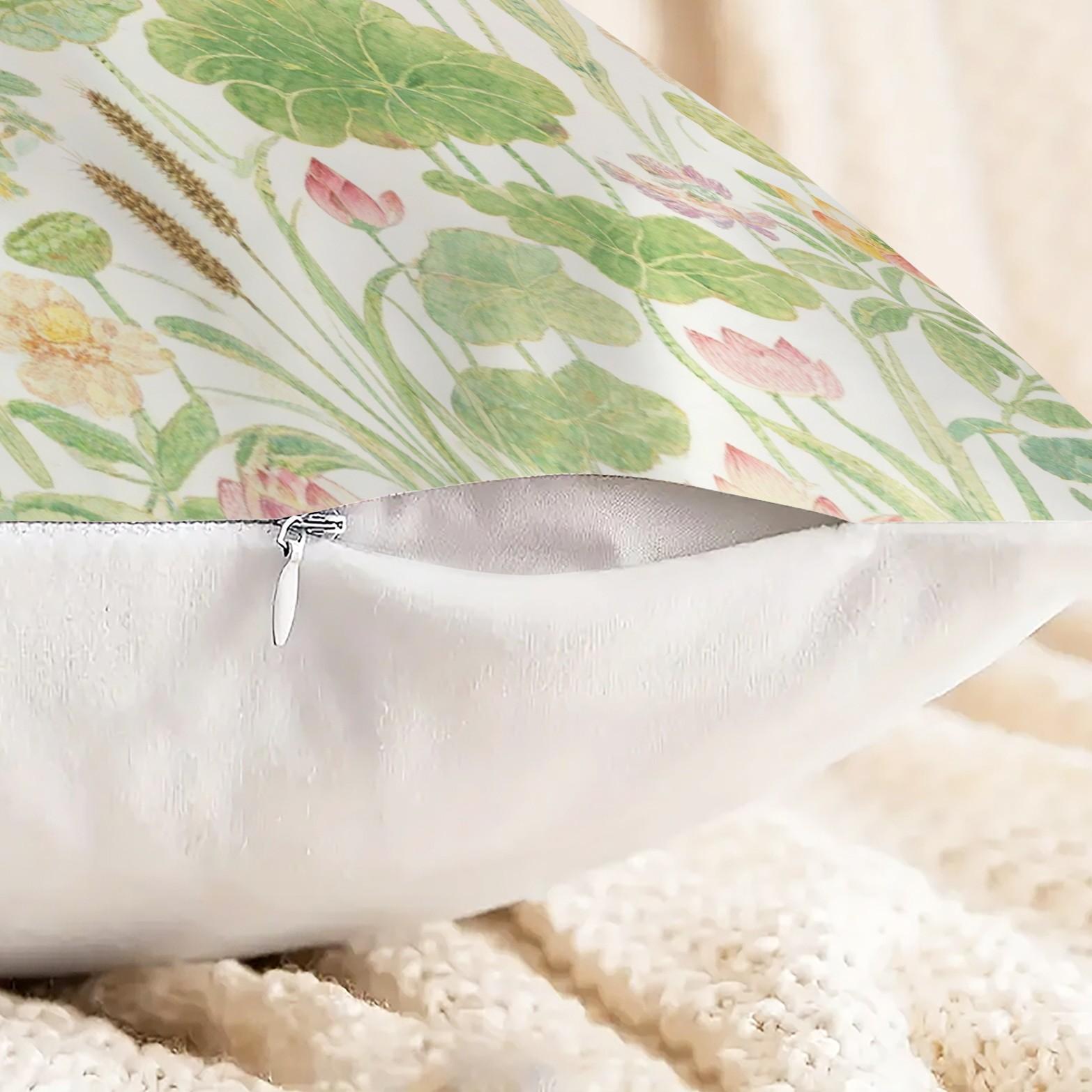 1 Piece Watercolor Lotus Pond Throw Pillow, HD Digital Printed Decorative Cushion, Aesthetic Boho Accent Pillow with Zipper Closure for Sofa Couch Bed Living Room Home Decor