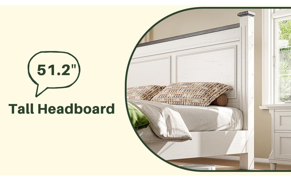 Raybee Wooden Bed Frames for Queen Size, King Bed Frame with 2 Drawers & 51.25" H Tall Headboard,Modern style Solid Wood Bed Frame/Durability& Silent /No Box Spring Required/Easy Assembly/Luxury Bedroom Furniture Design