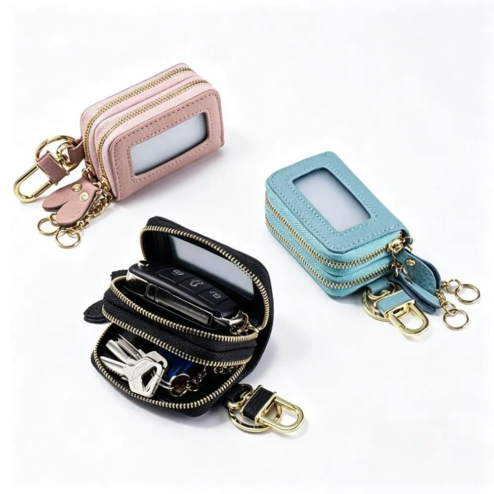 Premium Dual Layer Genuine Leather Car Key Holder, 8*5.5cm Cowhide Key Fob Cover, Business Style No RFID Blocking Key Case, Durable All-Season Car Accessory for Commute & Daily Use