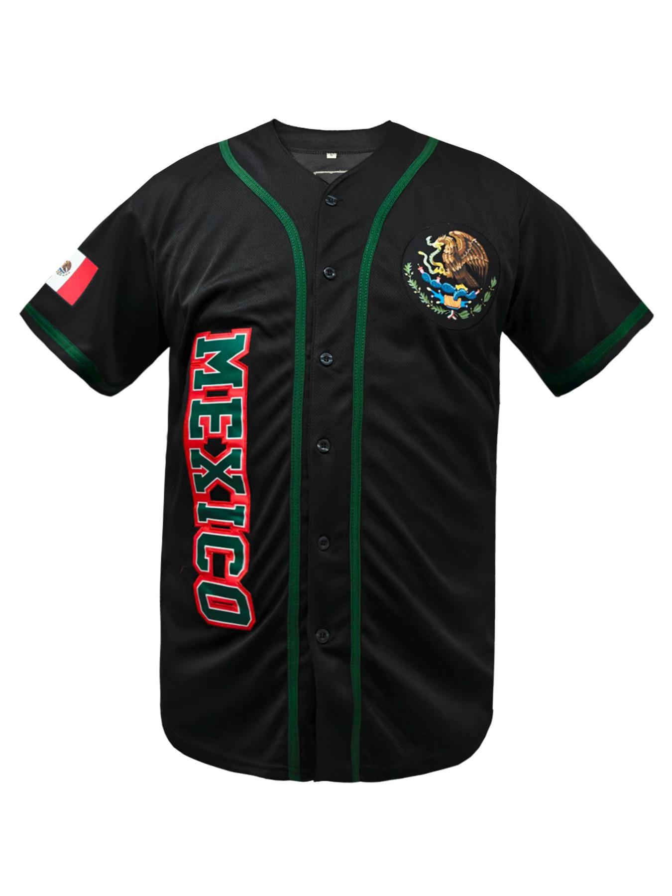 Men's Mexico Embroidery Baseball Jersey, Eagle Mexico Baseball Button Down Baseball Shirts, Mexican Flag Sports Shirt Unisex Style All Seasons
