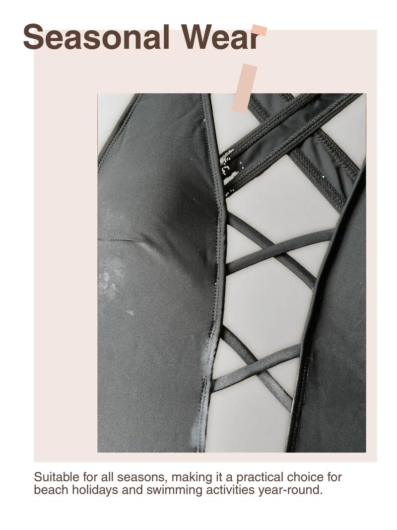 Women's Solid Cross Cut Out One-piece Swimsuit, Casual Fashion Chic Swimwear for Beach Holiday Vacation, Ladies Swimsuit for All Seasons, Sleeveless Swimsuit