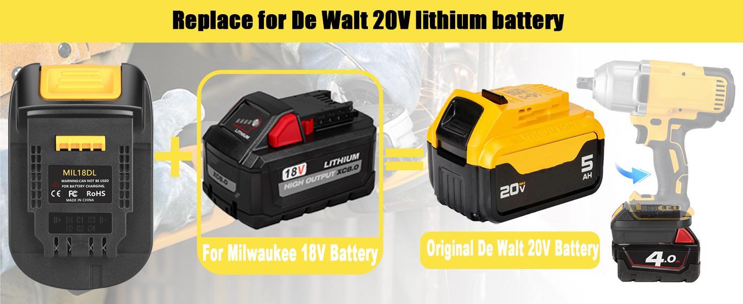 KUNLUN MIL18DL Battery Converter Adapter for Milwaukee to Dewalt Battery Adapter, Convert for Milwaukee 18V M18 Battery to Dewalt 20V Battery, Compatible for Dewalt Cordless Tools(Only Adapter) cordless tool Compatibility