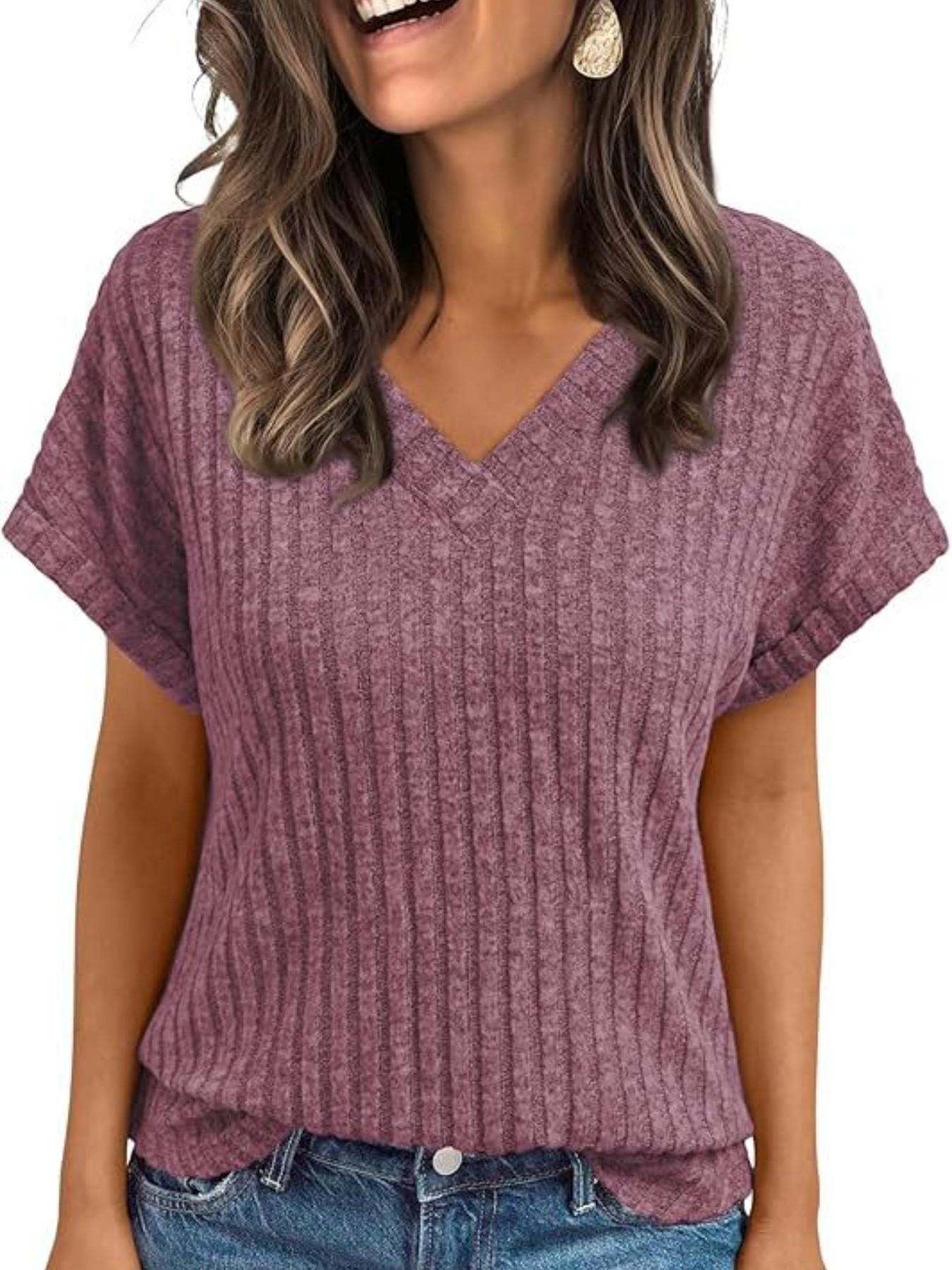 Women's Summer Short Sleeve V-Neck Basic T-Shirt, Casual Pullover Top, European and American Style, Cross-Border Fashion Apparel