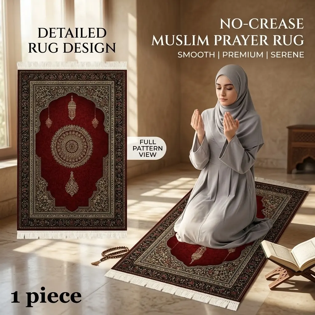 Muslim Prayer Rug, Namaz Salah Mat, Burgundy- Gold Mandala, Foam-Padded, Non-Slip, Foldable, Islamic Decor, Ramadan Eid Gift