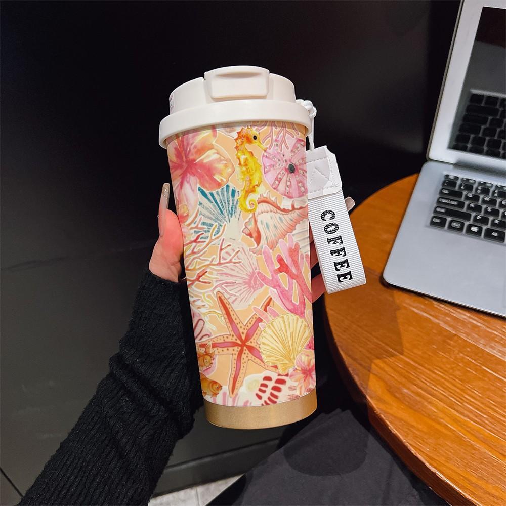 Abstract Ocean Starfish Coffee Cup, Portable Dual Drink Insulated Tumbler, Heat/cool Keeper, Stylish, Office, Travel, Sports Essential