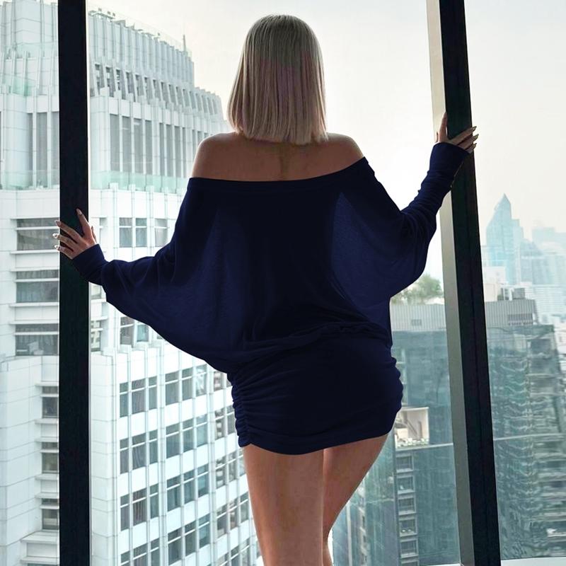 Women's Solid Off-The-Shoulder Long Sleeve Dress, Fashion Casual Sheer Dress for Party Club Dating Wear, Women's Dress for Spring & Fall