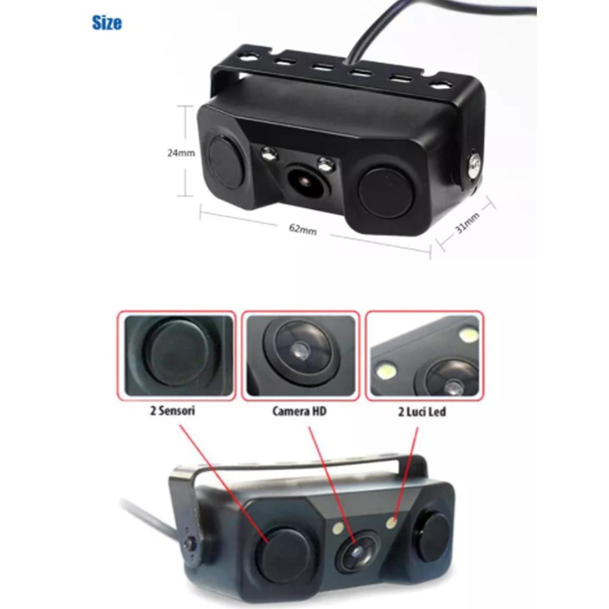 1PC 3 In 1 Car Reverse Backup Radar Rear View Camera W/ 2pcs Parking Radar Sensor