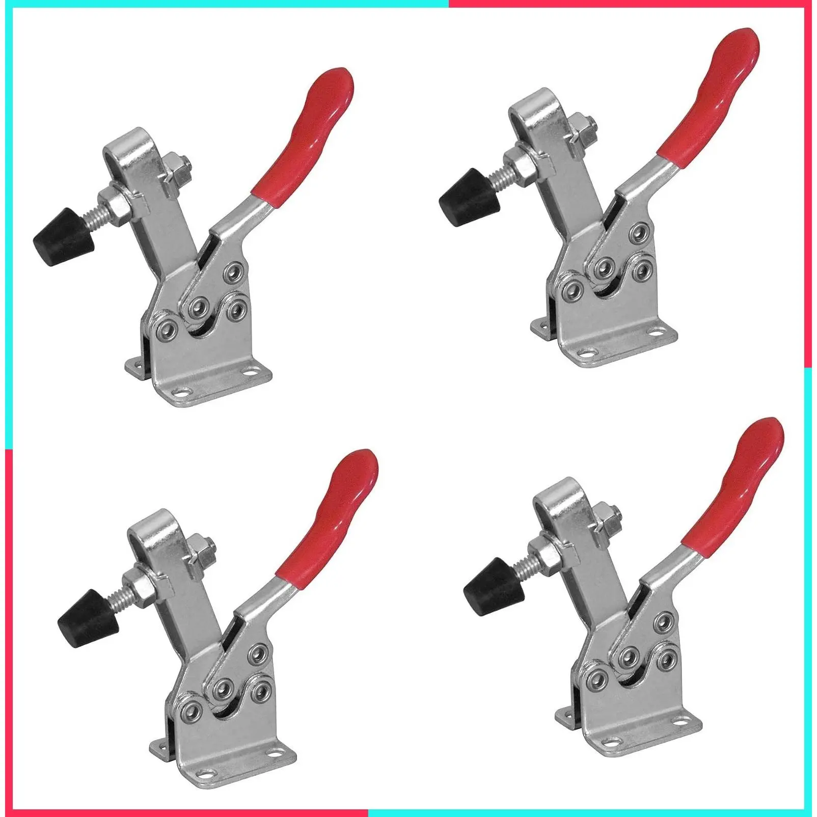 4 Pack 300 lbs Holding Capacity Quick Release Horizontal Toggle Clamps with Anti-Slip Rubber Pressure Tips for Woodworking Jigs, Fixtures, Welding, Drill Press, Crosscut Sled