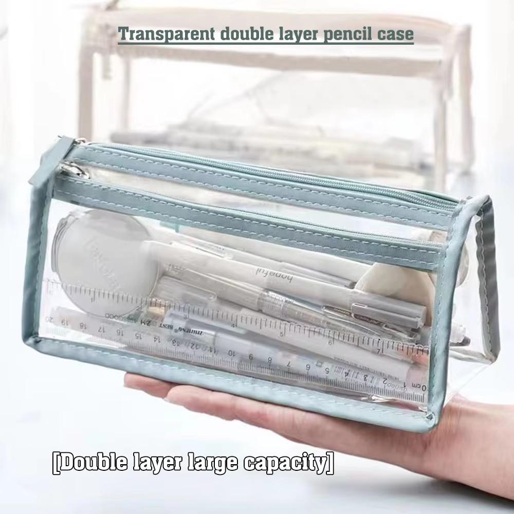 Large Capacity Pencil Case, PVC Transparent Zipper Storage Bag, Portable School Supplies and Cosmetic Bag, Suitable for Office Travel