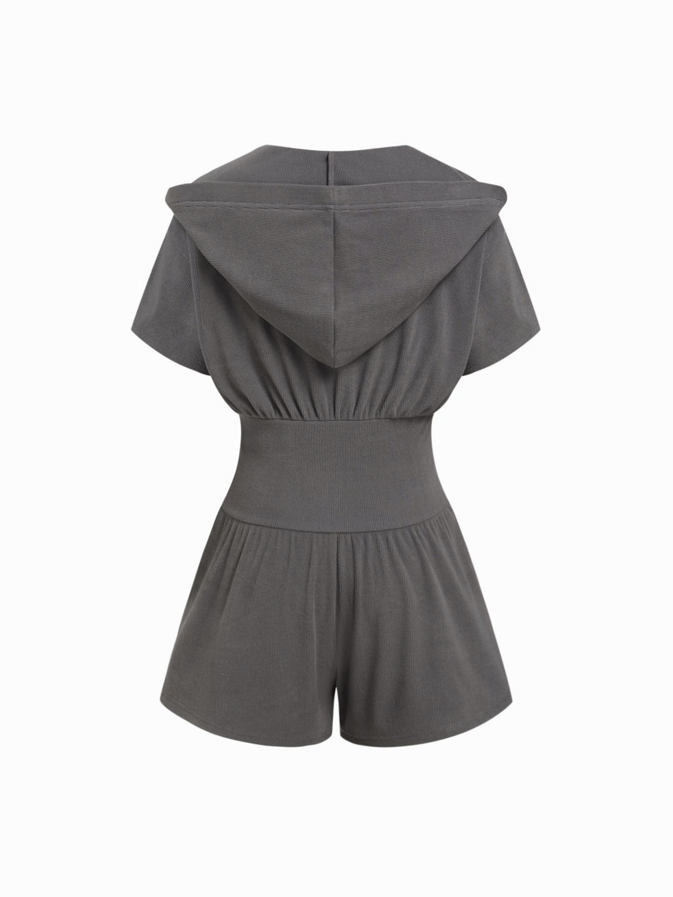 1 Deep V Neck Hooded Romper Women | Front Zipper Slim Fit Short Jumpsuit | Going Out Y2K Outfit | Casual Daily Wear Beach Vacation