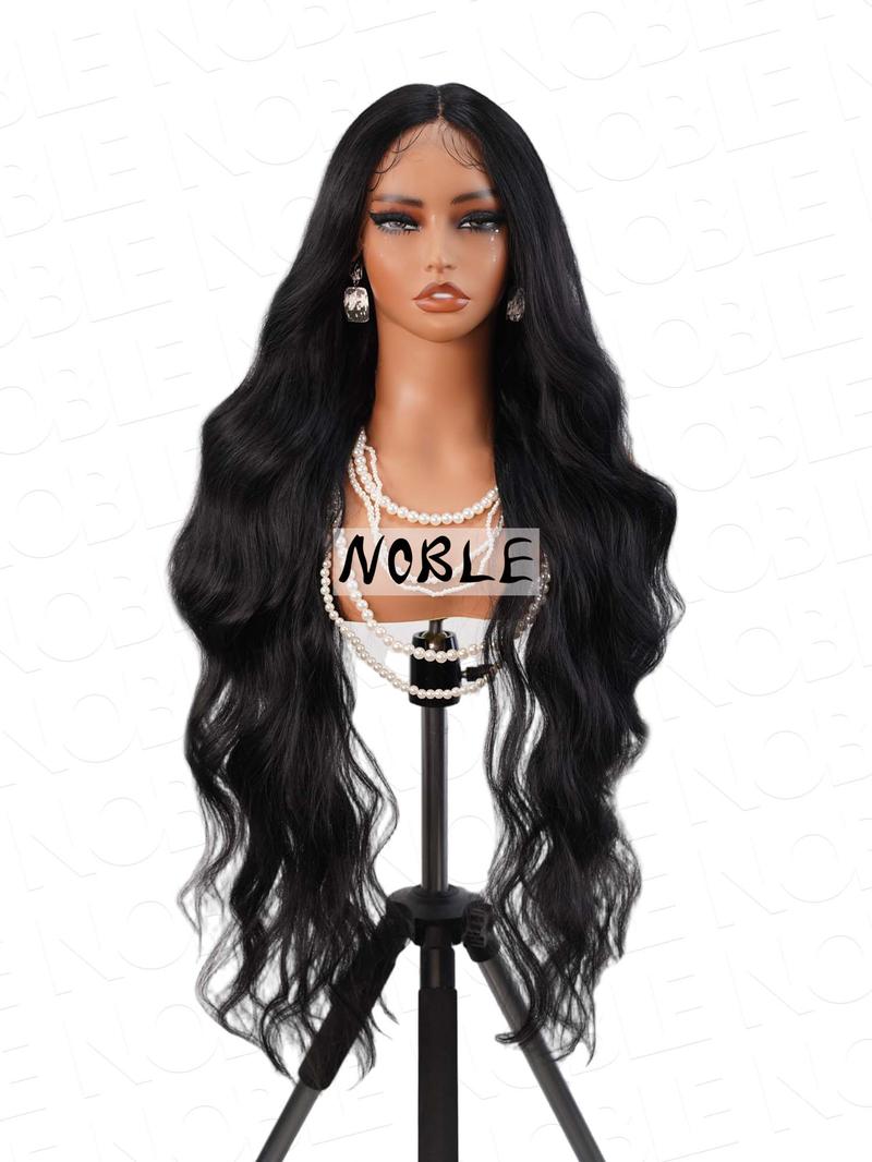 Noble 36 Inch Body Wave T Lace Front Wig Synthetic Hair Wig for Women High Quality Comfortable Wig Cap Natural Black Color Long Thin Hair