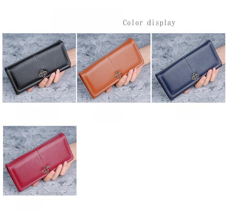 New stylish and simple women's soft leather long zipper wallet with multiple card slots and cute design