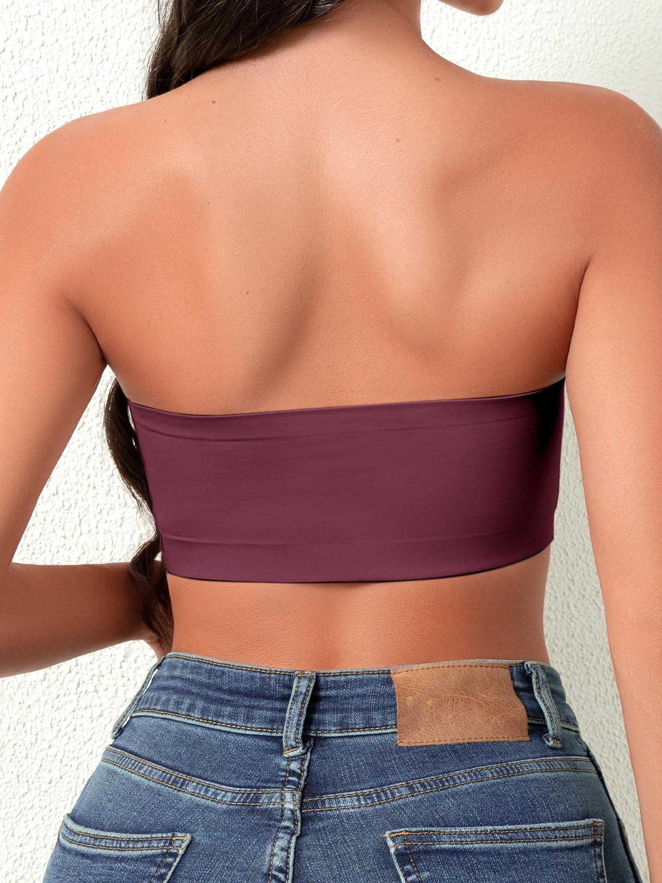 Women's Strapless Bralette, No Steel Cup Design, Soft Fit Daily Wear, Plain Pattern, Buckleless Style, All Season Comfort