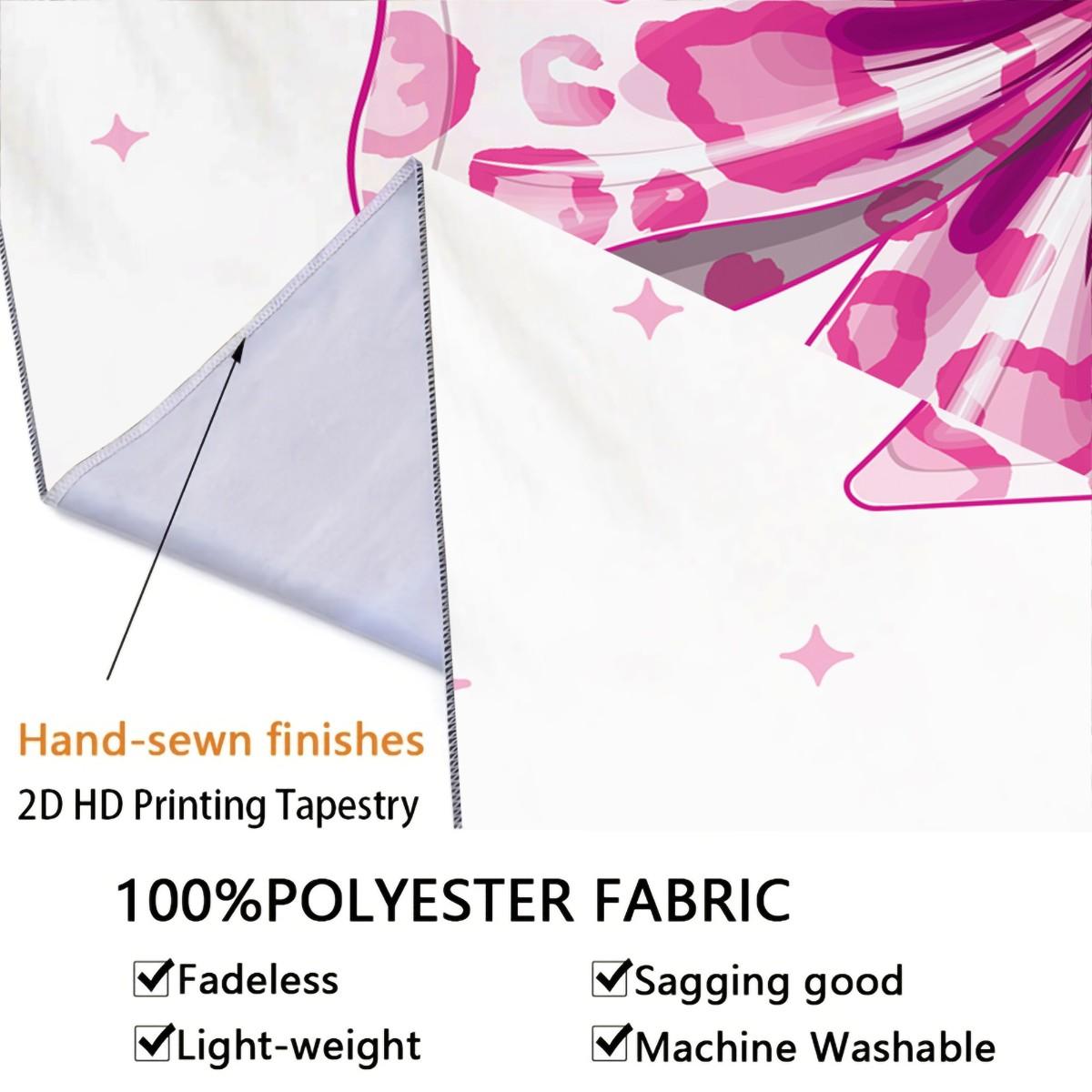 Pink Leopard Bow Tapestry, Cute Y2K Wall Hanging, Aesthetic Tapestries, Soft Wall Blanket, Girly Backdrop Decor for Girls Bedroom & Dorm Room