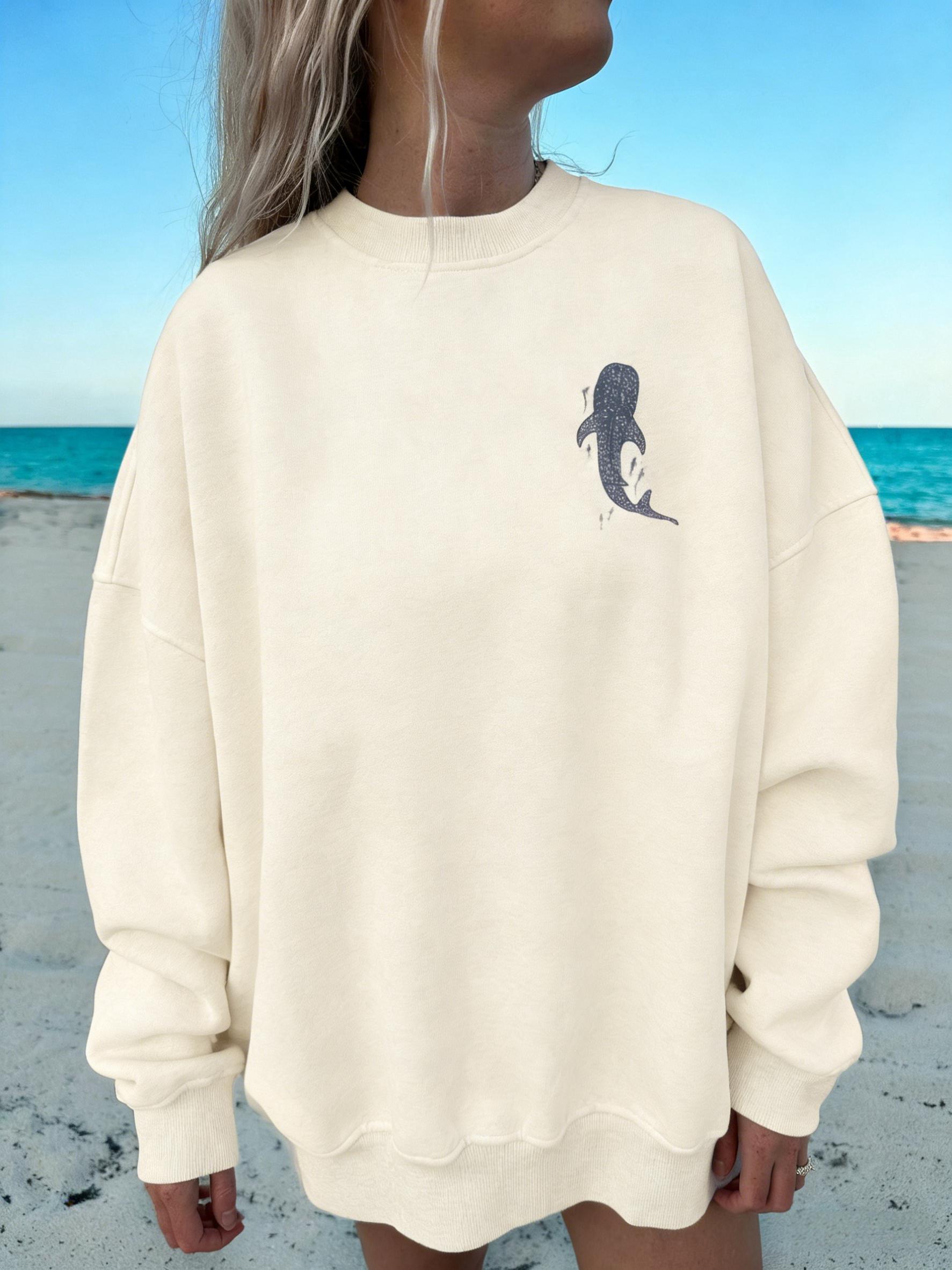Christian Whale Shark Sweatshirt, Garment – Cozy Loose Cotton-Blend Crewneck Featuring Isaiah 43:2 Bible Verse, Ocean-Inspired Graphic Pullover, Animal Print, Womenswear, Perfect for Beach Days, Casual Outfits, Faith-Based Streetwear Clothes