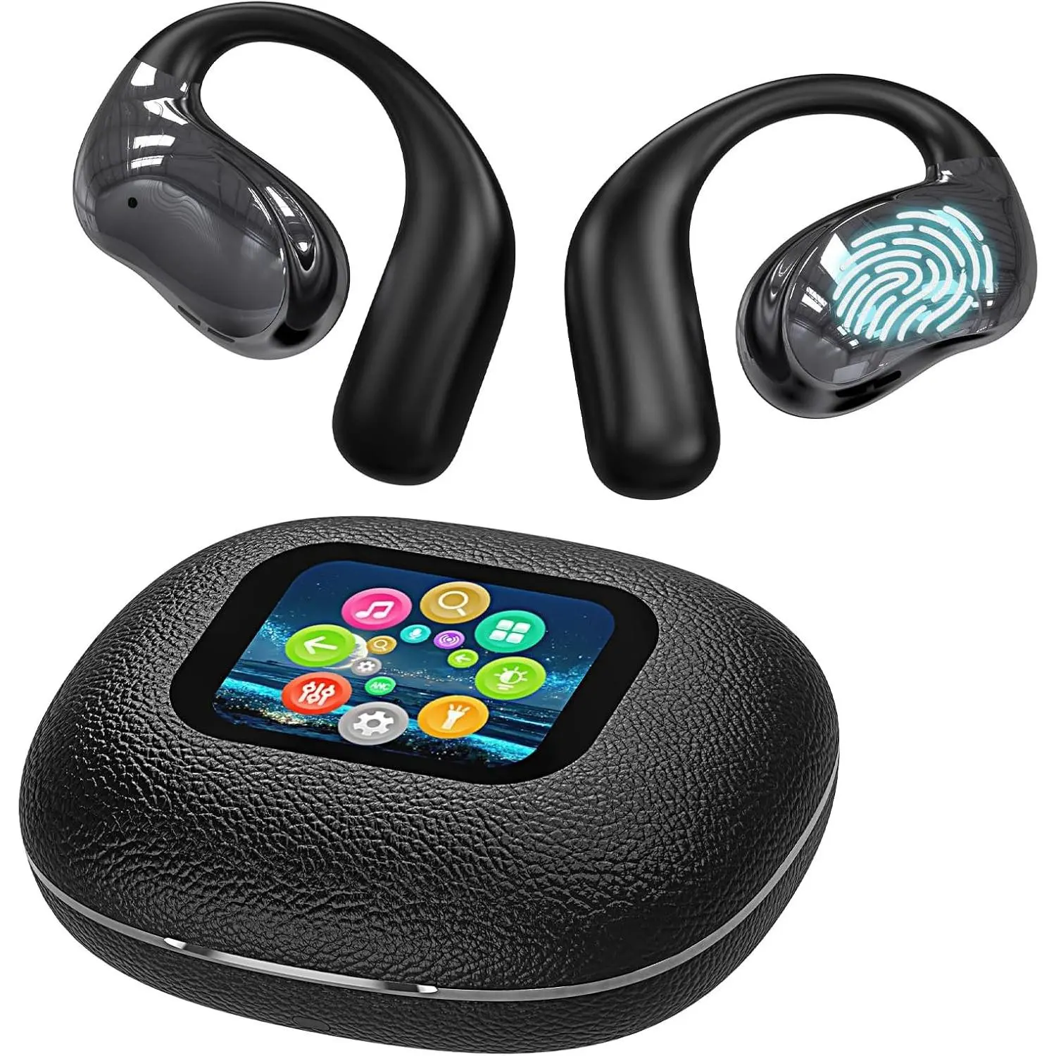 Open Ear Wireless Bluetooth 5.4 Headphones with Intelligent Touch Screen EarHooks, IPX7 Waterproof Bone Conduction Earphones for Fitness Sports - BlackGift