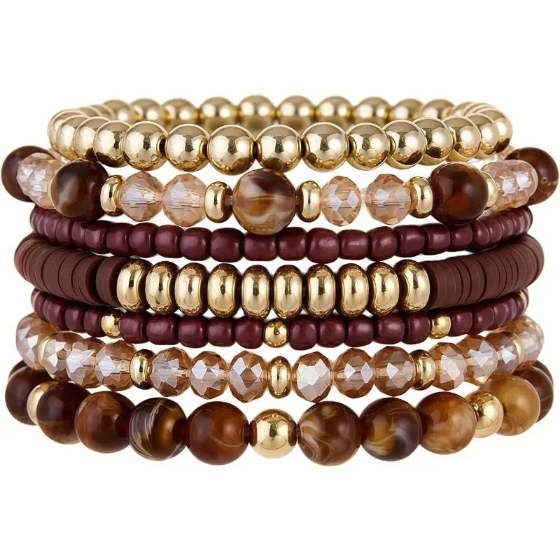 7Pcs Bohemian Stackable Beaded Bracelets for Women, Multilayer Stretch Bead Bracelet Set, Vintage Boho Stacking Bracelets, Bohemian Jewelry Gifts for Women