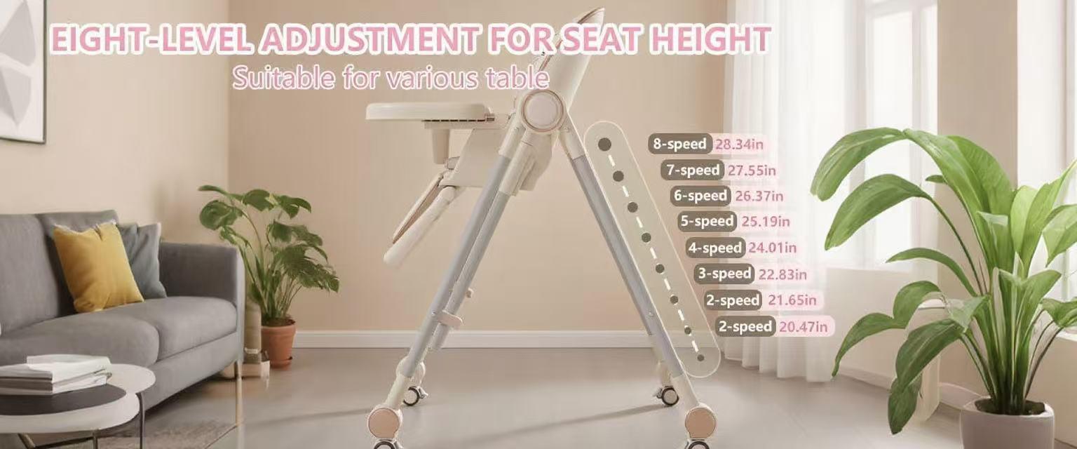 3-in-1 Baby High Chair & Swing, Foldable with Adjustable Tray, 4 Locking Wheels, Safe & Comfortable Baby Chair for Feeding, Play, and Rest