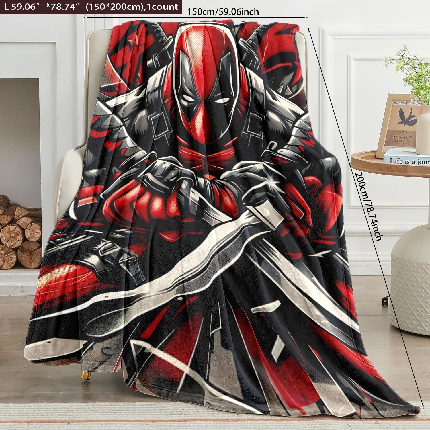 Deadpool Graffiti - Style Flannel Blanket - Skin - friendly Water Wash, High - grade Plush, Vivid Comic Print, Double Warmth, Multi - Scenario Use (Bed/Sofa/Lounging), Ideal Gift for Marvel & Superhero Fans