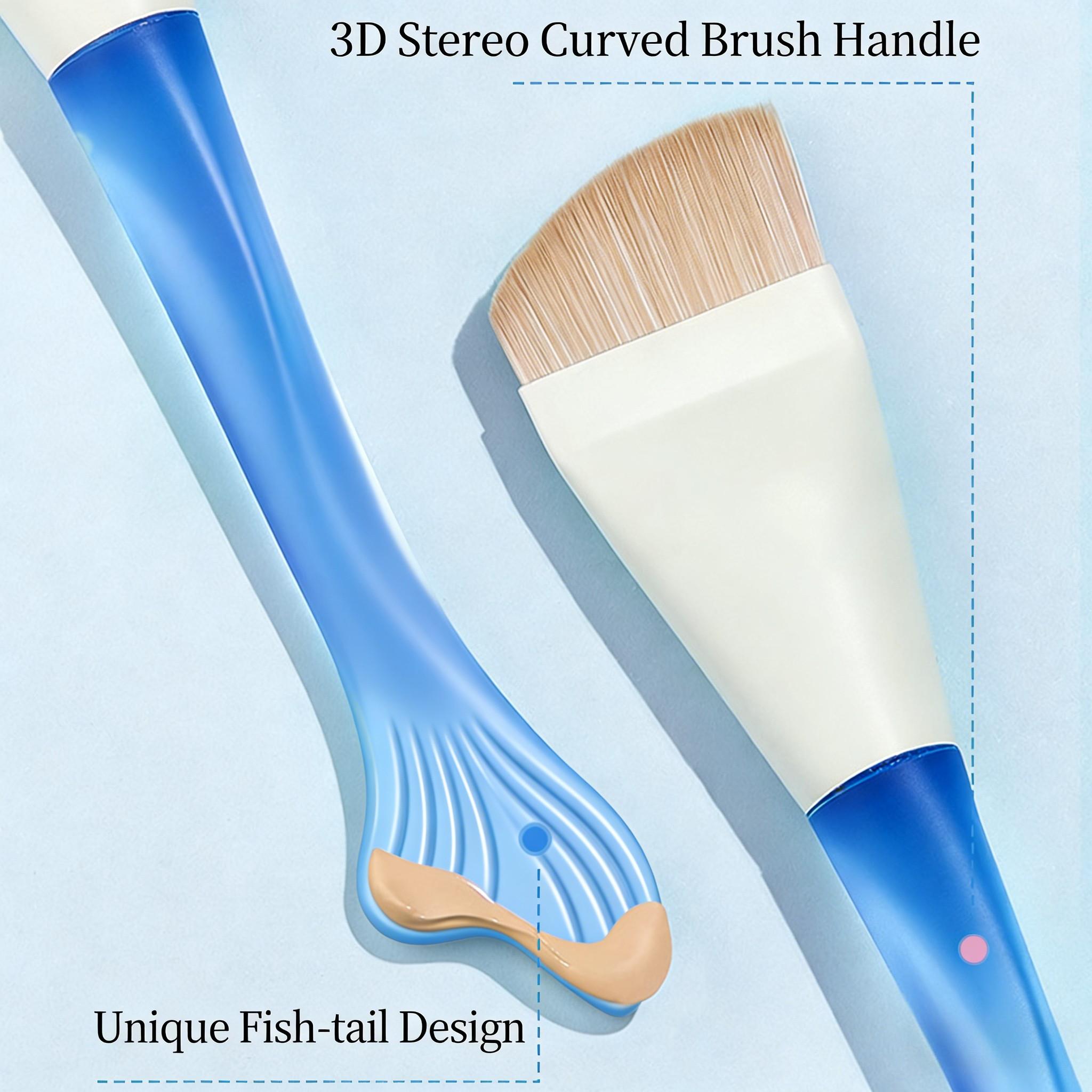 Fish Tail Foundation Brush, Thin Arc Flat Head Makeup Brush, One Stroke Design, No Powder, Smooth Tip, Ideal for Beginners
