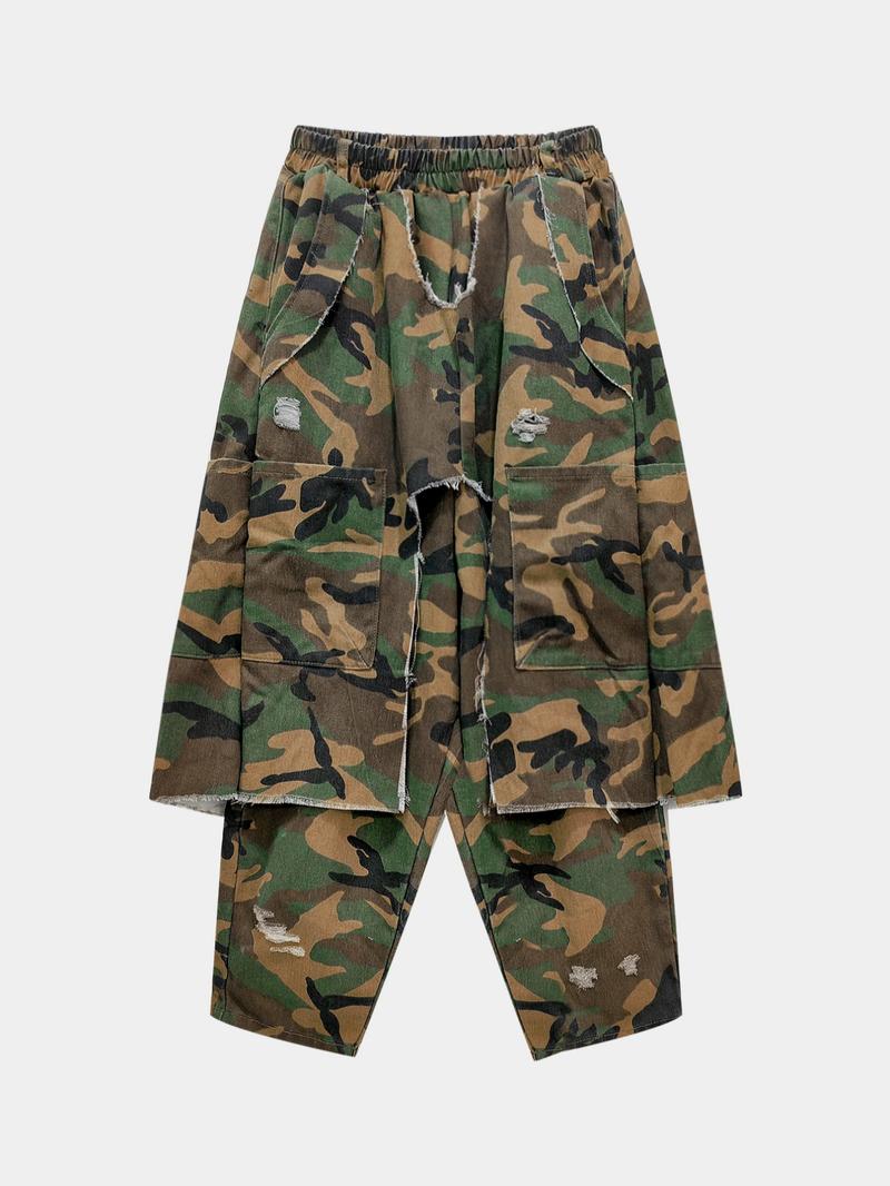 Women's Camo Distressed Harem Pants, Loose Fit Street Style Low Waist, Casual Fitted Denim Jeans, All Seasons Fashion, Bohemian Bottoms Women's Camo Distressed Harem Pants, Loose Fit Street Style Low Waist, Casual Fitted Denim Jeans, All Seasons Fashion, Bohemian Bottoms