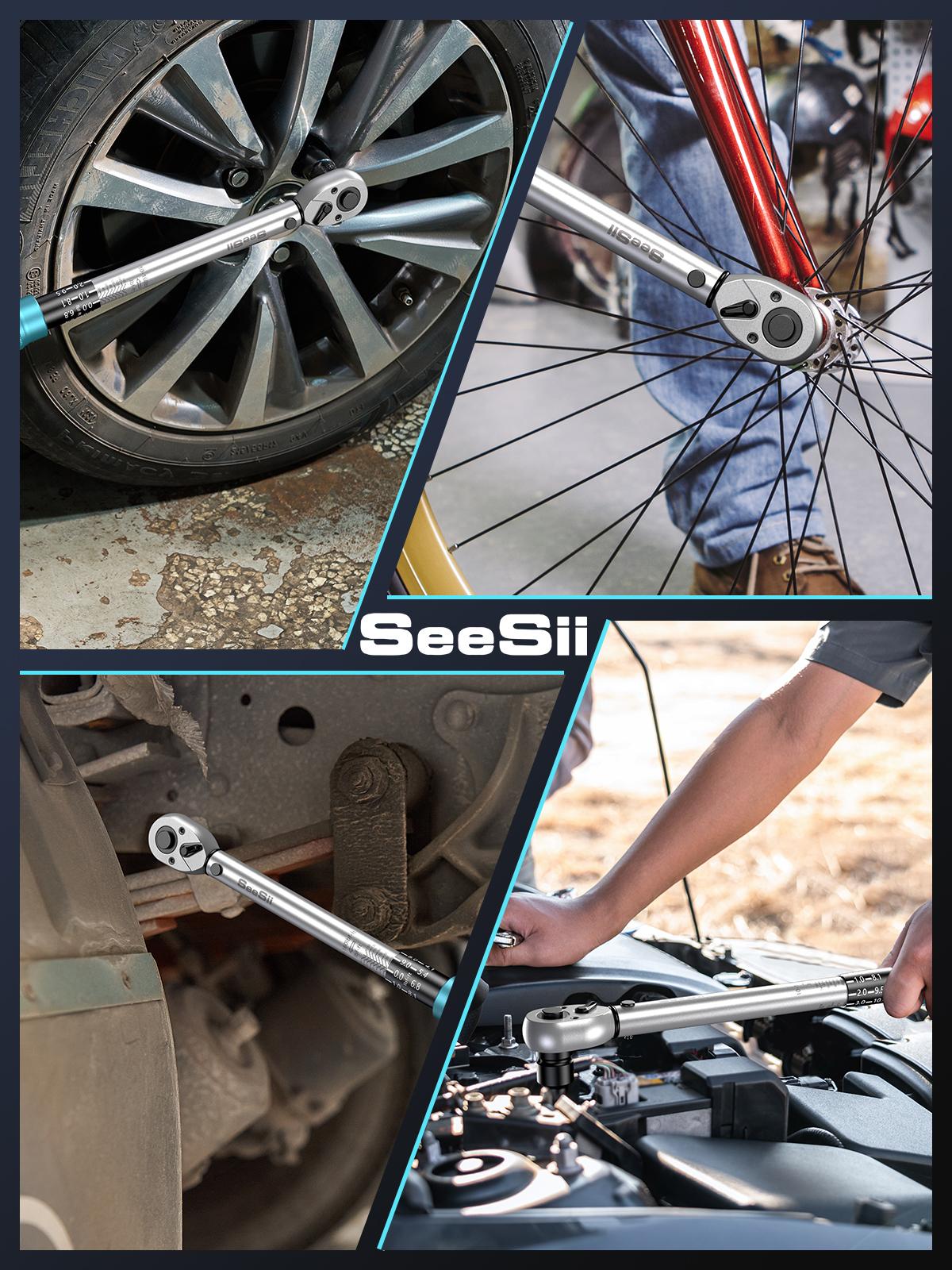 Seesii 1/4 3/8 1/2-inch Drive Click Torque Wrench Set - 8Pcs, Ultra-Precise ±3% Accuracy, 72-Tooth Dual Scale for Bike/Moto/Car Repair, Multi-functional Torque Wrench 45-221in.lb, 7-45ft.lb, 30-160ft.lb with Adapters, CH450 Black Friday Deals