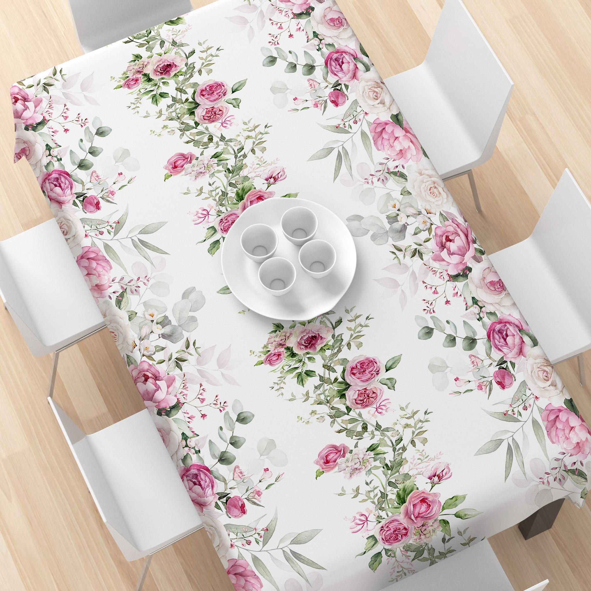 Rectangular Spring Summer Tablecloth, Beautiful Floral Rose Pattern, Home Kitchen Dining Room Decor, Easter Picnic Table Cover and Holiday Celebrations