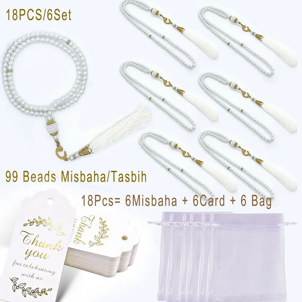 18pcs/6sets, 99 Bead Glass Imitation Pearl Misbaha Tasbih Handmade Rosary Beads, Prayer Beads Gift For Worship Meditation, Eid Al-Fitr, Ramadan, Mawlid, Islamic New Year, Weddings, Birthdays, Hajj, Religious Events