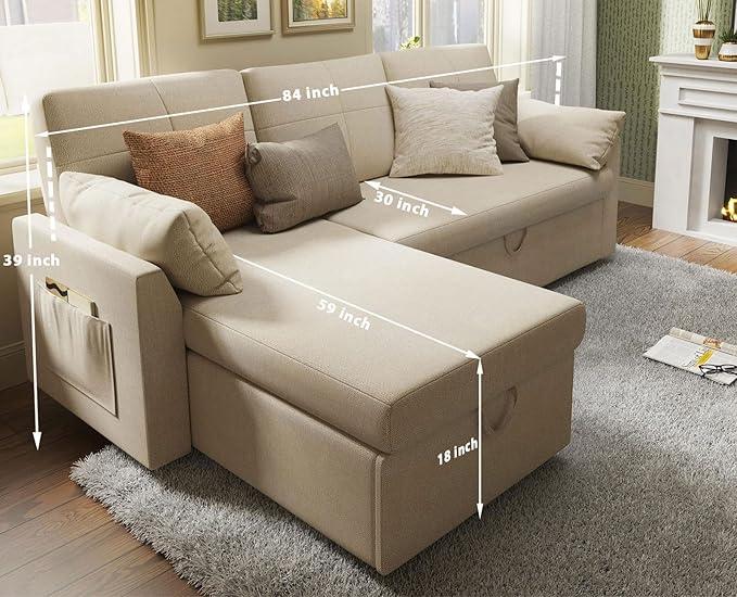 VanAcc Sofa Bed, Sleeper Sofa- 2 in 1 Pull Out Sofa Bed with Storage Chaise, Couch Bed, Comfy Upholstered Daybed for Living Room, Lounge