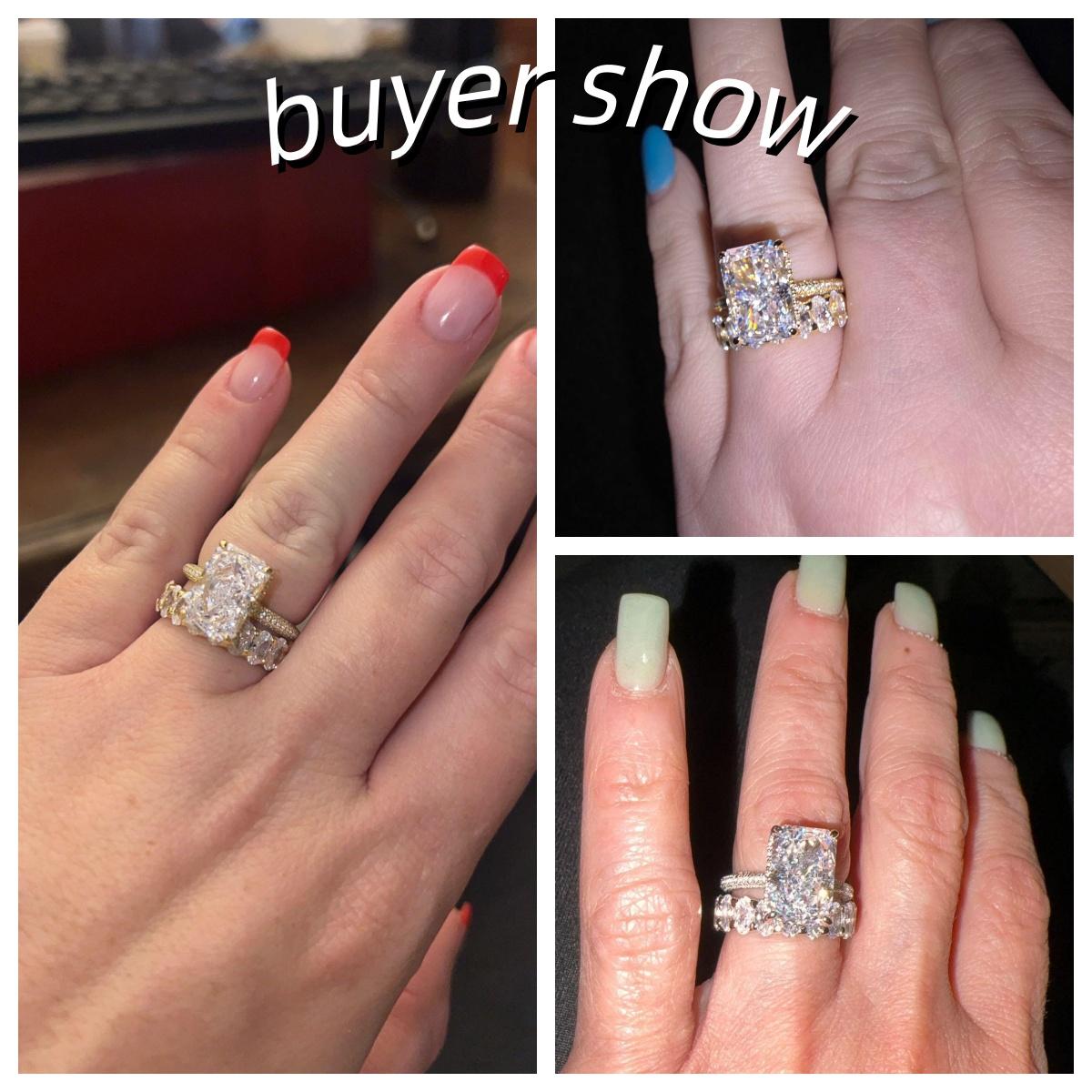 Effinny 6.0ct Elongated Radiant Cut Golden Wedding Ring Set In S925 Sterling Silver, 5A Cubic Zirconia Engagement Ring Set,Bridal Ring for Wedding, Party, Travel