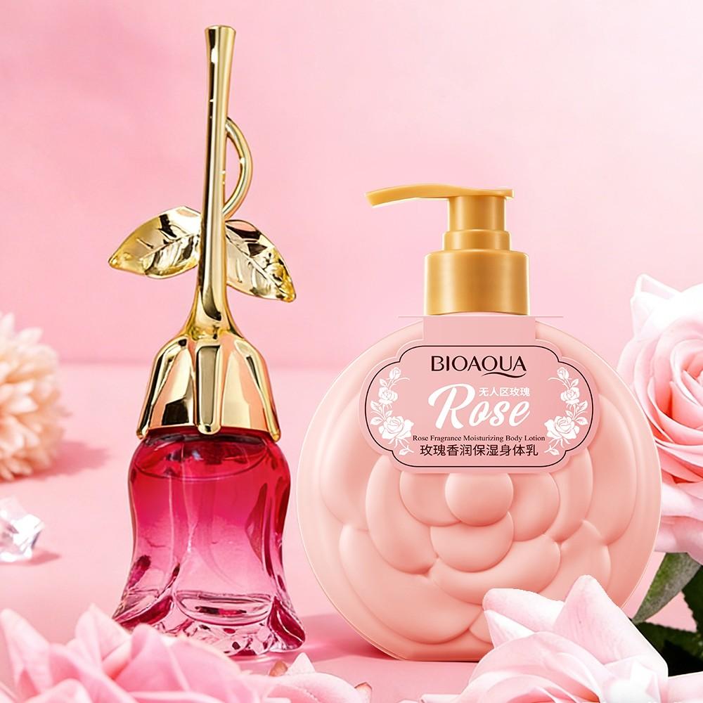 Fresh Rose Perfume + Nourishing Body Lotion Set, Lover Rose Flower Shape, Women's Perfume, Valentine's Day Gift, Long-Lasting Scent
