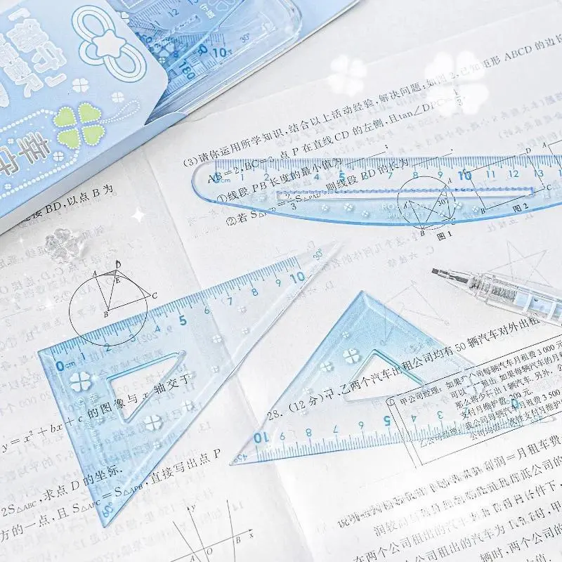 Japanese Omamori Lucky Charm Exam Ruler Set Student Geometry Kit with Protractor Triangle Straight Edge Ruler for School Success