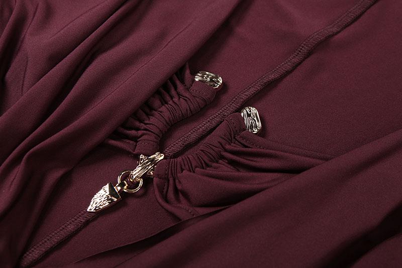 DOUCIU Autumn Street Personality Basic Solid Color Sports Casual Tight Sexy Hot Women'S Thin Long Sleeve Hollow Metal Decoration Body Shaping Jumpsuit Trousers