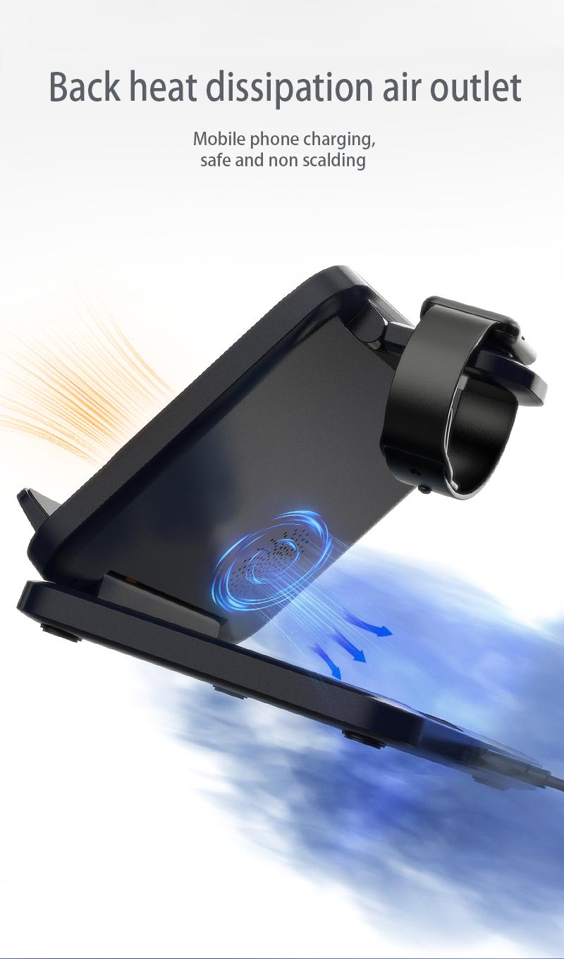 Wireless charger with three in one and three levels dimming  multifunctional clock and night light  foldable for use with Apple phone watch stand and base